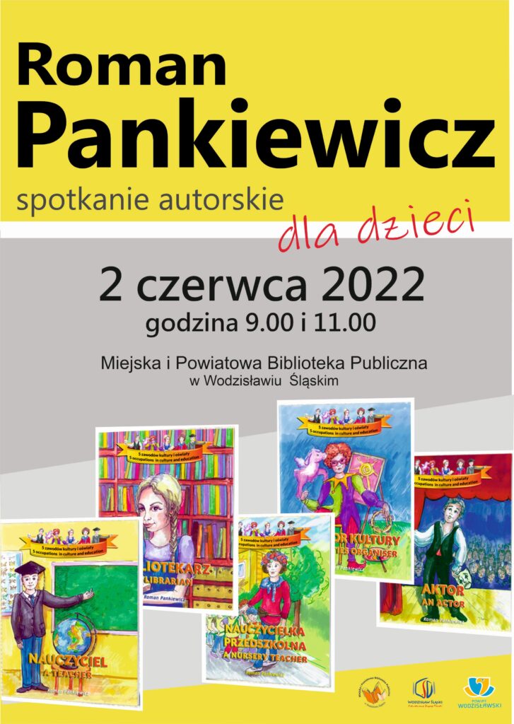 Roman Pankiewicz - spotkanie autorskie dla dzieci - 2 czerwca 2022, godz. 9.00 i 11.00 - plakat