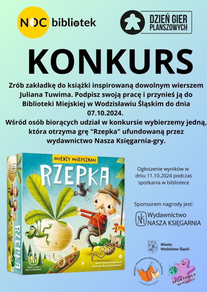 Noc Bibliotek 2024. Konkurs Zakładka do książki - plakat