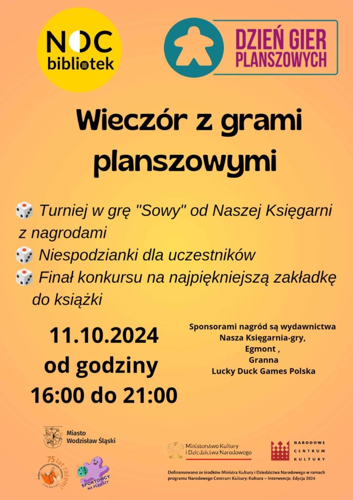 Noc Bibliotek 2024 - Wieczór z grami planszowymi - plakat